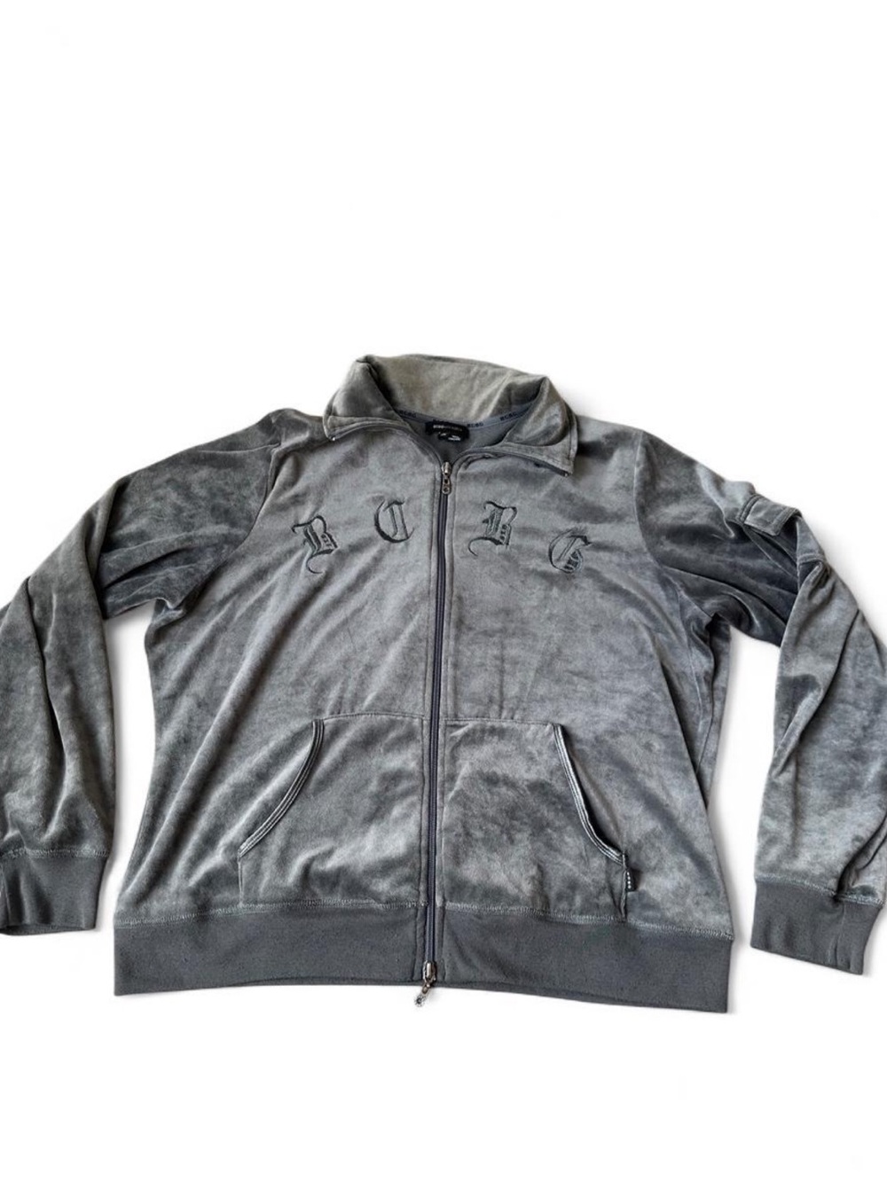 BCBGMaxAzria Gray Velour Zip-Up Sweater Jacket